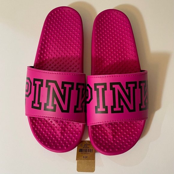 VS Pink S 5-6 Pink Black Logo Slides - Picture 1 of 8